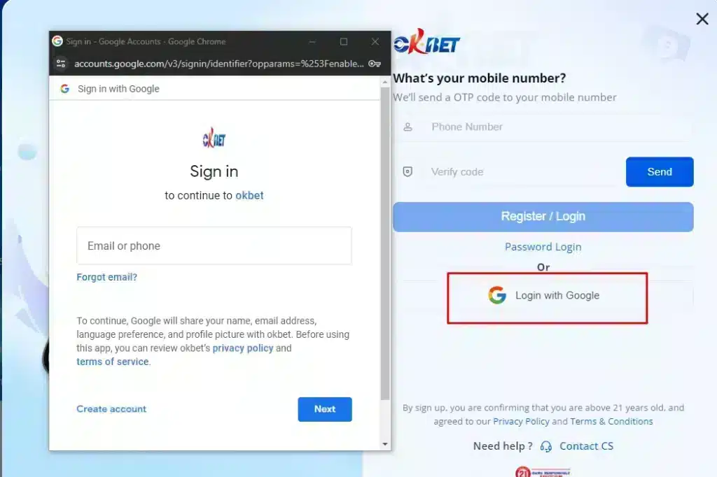 Login at OKBet with your Google Account